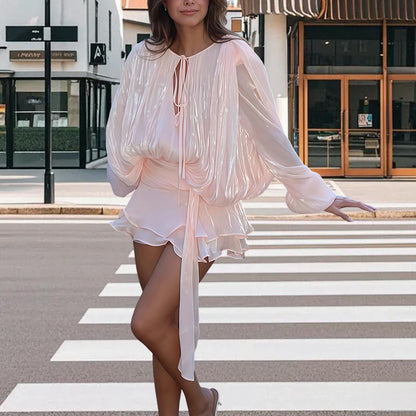 Dropped Waist Ruffled Long Sleeve Minidress