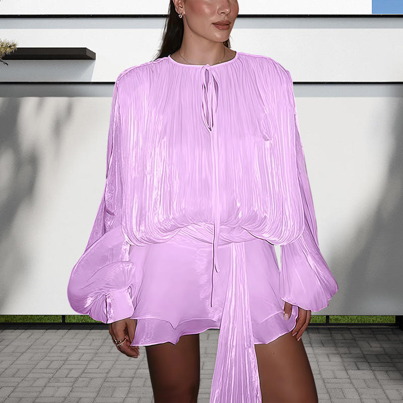 Dropped Waist Ruffled Long Sleeve Minidress